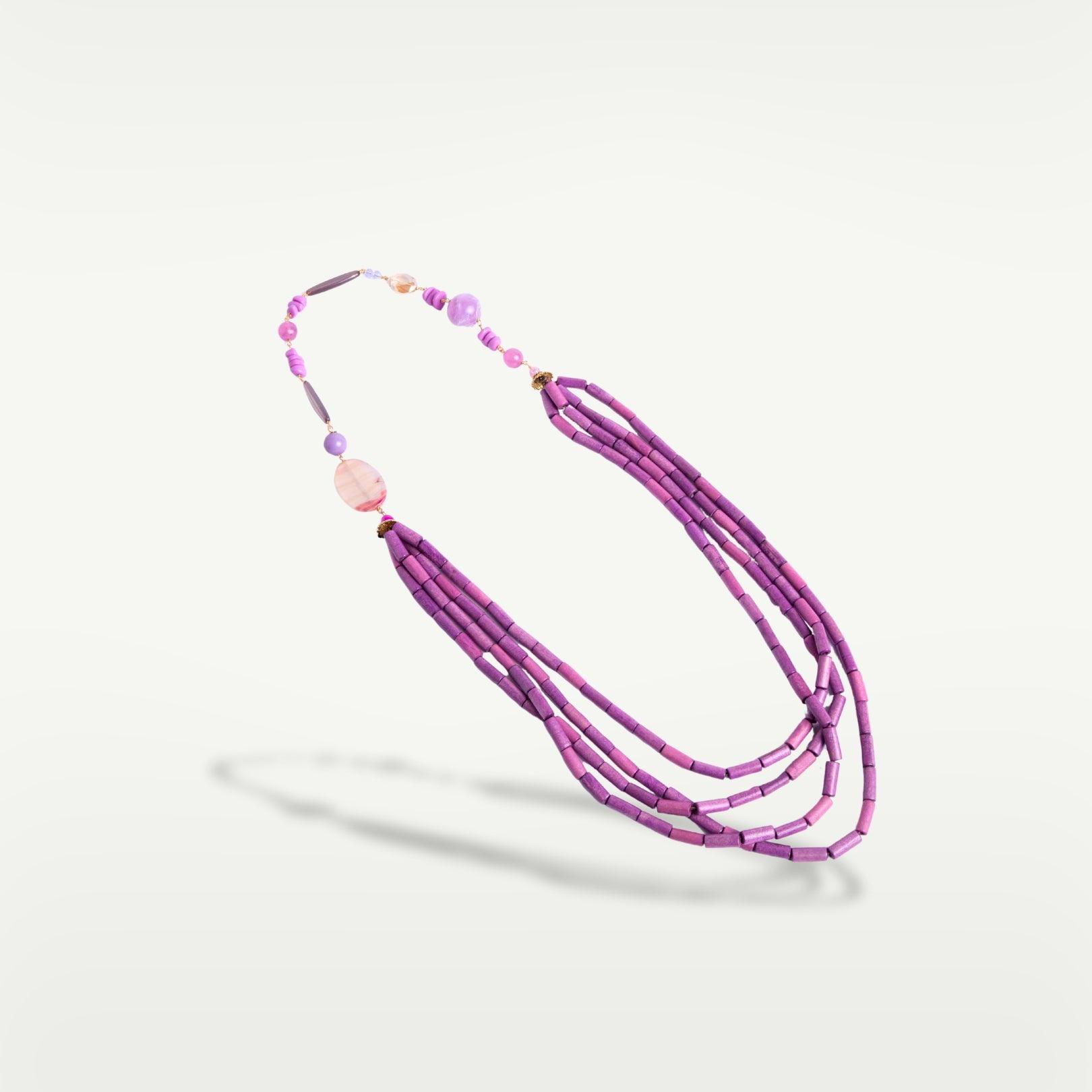 COLLANA MULTIFILI WOOD | FUCSIA - Almala