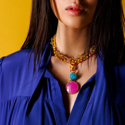 STONE ROSARY NECKLACE | FUCHSIA